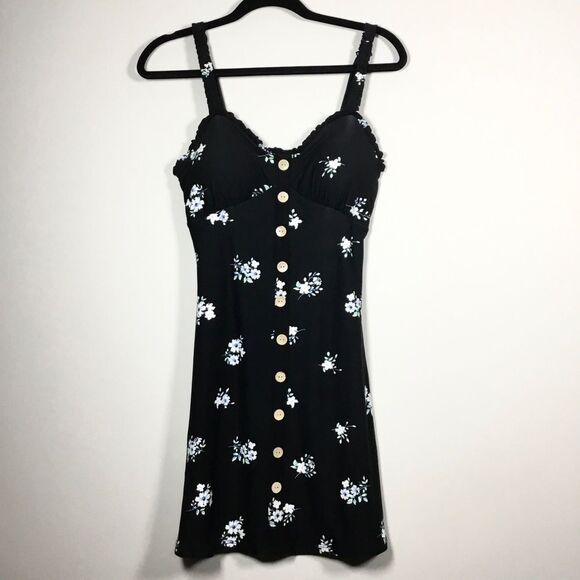 NOBO Dresses & Skirts - NWOT black summer dress adjustable straps button down flowery boho fairy size M
